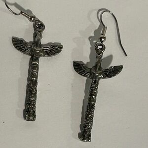 Silver Totem Dangle Earrings